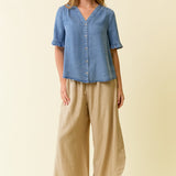 Denim V Neck Button Down