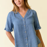 Denim V Neck Button Down
