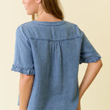 Denim V Neck Button Down