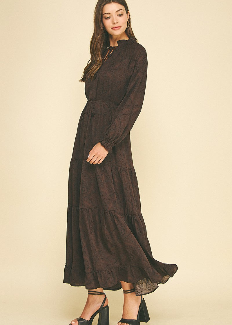 Paisley Print Tiered Maxi Dress