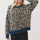 Navy Trim Leopard Cardigan