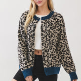 Navy Trim Leopard Cardigan