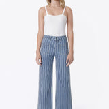 Olivia High Rise Patch Pocket Striped Crop Wide Leg Jean (Vervet)