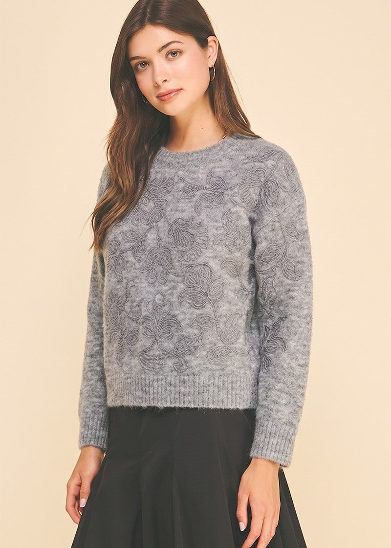 Embroidered Floral Knit Sweater