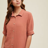 Contrast Stitch Puff Sleeve Blouse