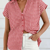 Gingham Button Down Blouse
