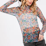 Floral Mesh Turtle Neck Top