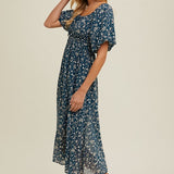 Front Tie Floral Midi Dress