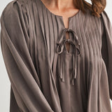 Pin Tuck Front Tie Blouse