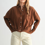 Twist Hem Button Down Blouse