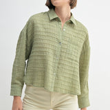 Drop Shoulder Button Down Blouse