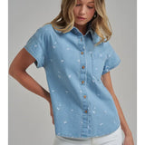 Floral Embroidered Button Down