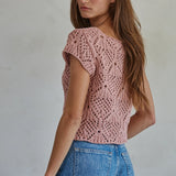 Cotton Crochet V Neck Sweater Top