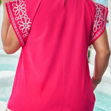 Embroidered Flutter Sleeve Blouse (Plus)