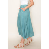 Pleat Front Flared Midi Skirt