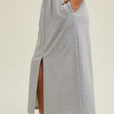 French Terry Front Slit Midi Skirt