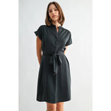 Self Tie Satin Midi Dress
