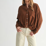 Twist Hem Button Down Blouse