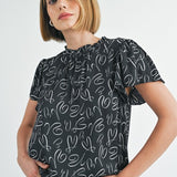 Abstract Print Ruffle Blouse