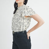 Abstract Print Ruffle Blouse