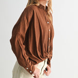 Twist Hem Button Down Blouse