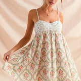 Mixed Floral Smocked Mini Dress