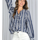 Cowboy Nights Split Neck Blouse