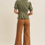 Pleat Waist Puff Sleeve Top