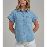 Floral Embroidered Button Down