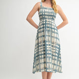 Geo Print Smocked Midi Dress