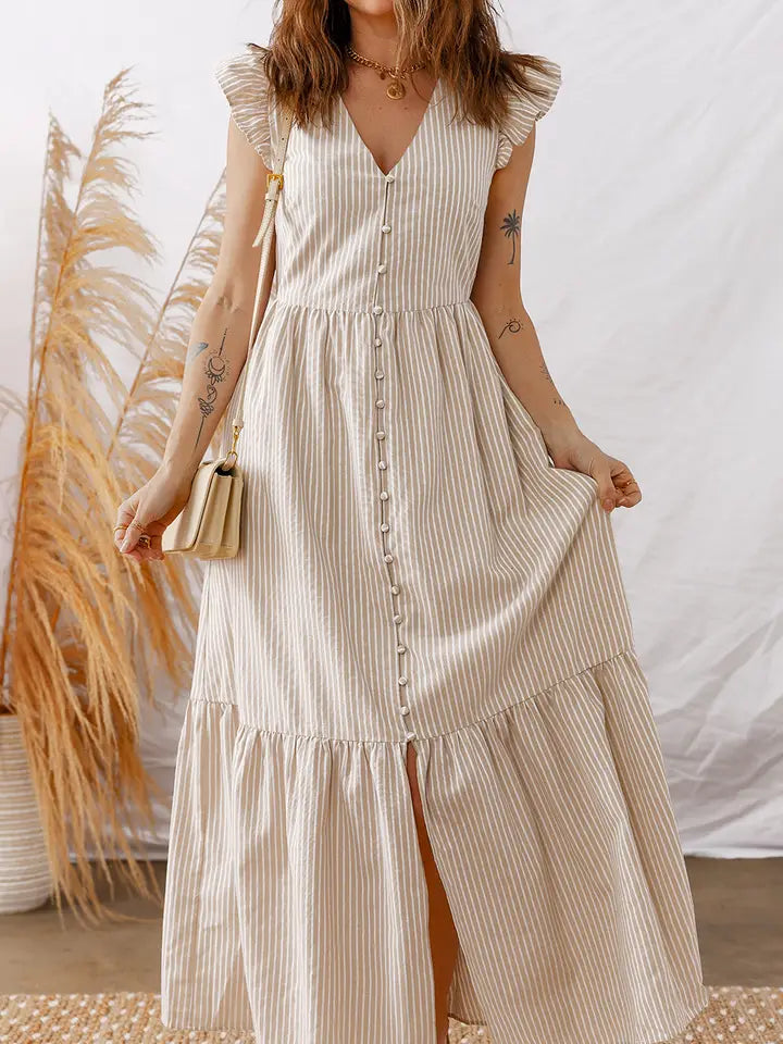 striped maxi dress with sleeves Blue Stripe Maxi Dress