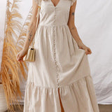 Flutter Sleeve Striped Maxi Dress