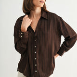 Texture Stripe Button Down Blouse