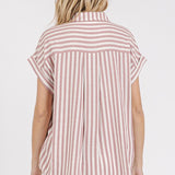 Pleated Back Striped Button Down