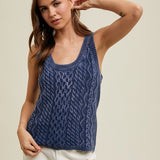 Washed Cable Knit Sweater Tank