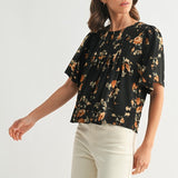 Pin Tuck Floral Blouse