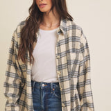 Brushed Plaid Button Down Shacket