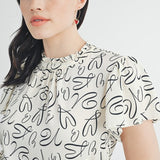 Abstract Print Ruffle Blouse