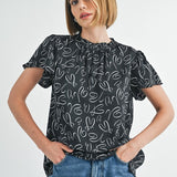 Abstract Print Ruffle Blouse