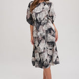 Gather Round Abstract Midi Dress