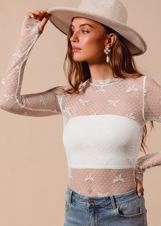Bow Pattern Sheer Layering Top