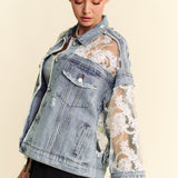 Lace Distressed Denim Jacket