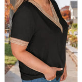 Lace Trim V Neck Top (Plus)