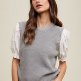 Twofer Puff Sleeve Sweater Blouse