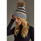 Gray, Brown & White Winter Pattern Pom Hat (Panache)