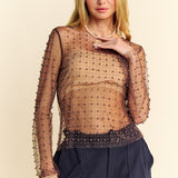 Bead & Pearl Embellished Mesh Top