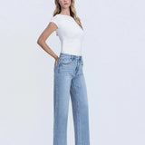 Olivia Frayed Hem Wide Leg Ankle Jean  (Vervet)