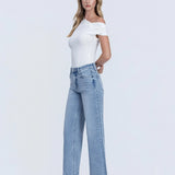 Olivia Frayed Hem Wide Leg Ankle Jean  (Vervet)