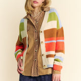 Color Block V Neck Cardi