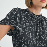 Abstract Print Ruffle Blouse